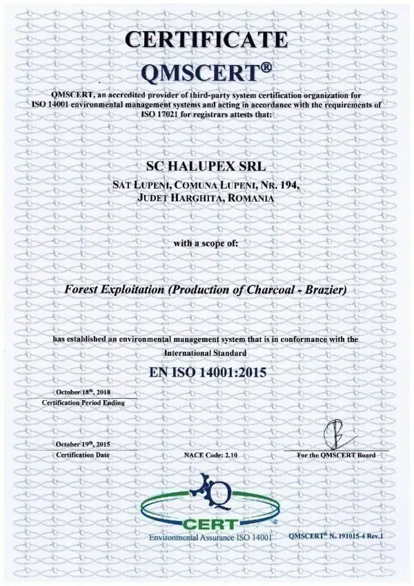 Certificat EN 14001