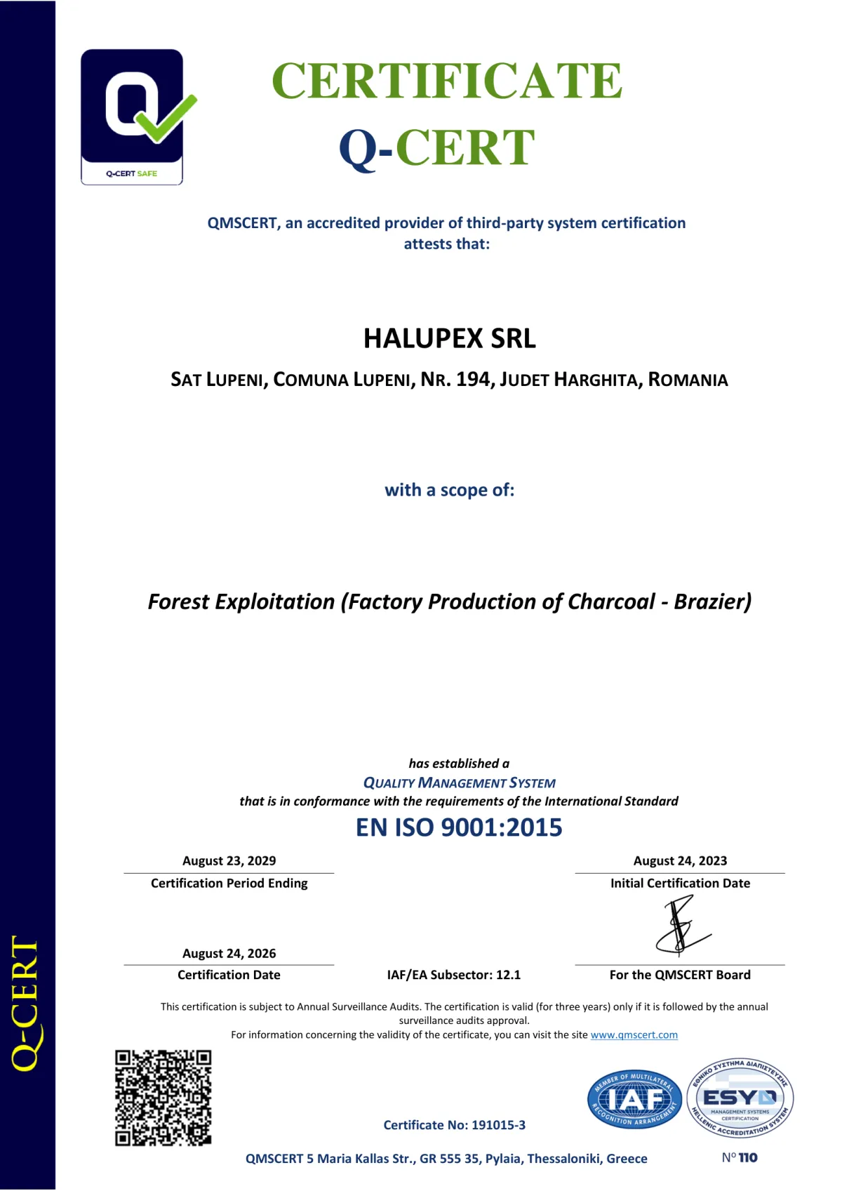 Certificat ISO 9001