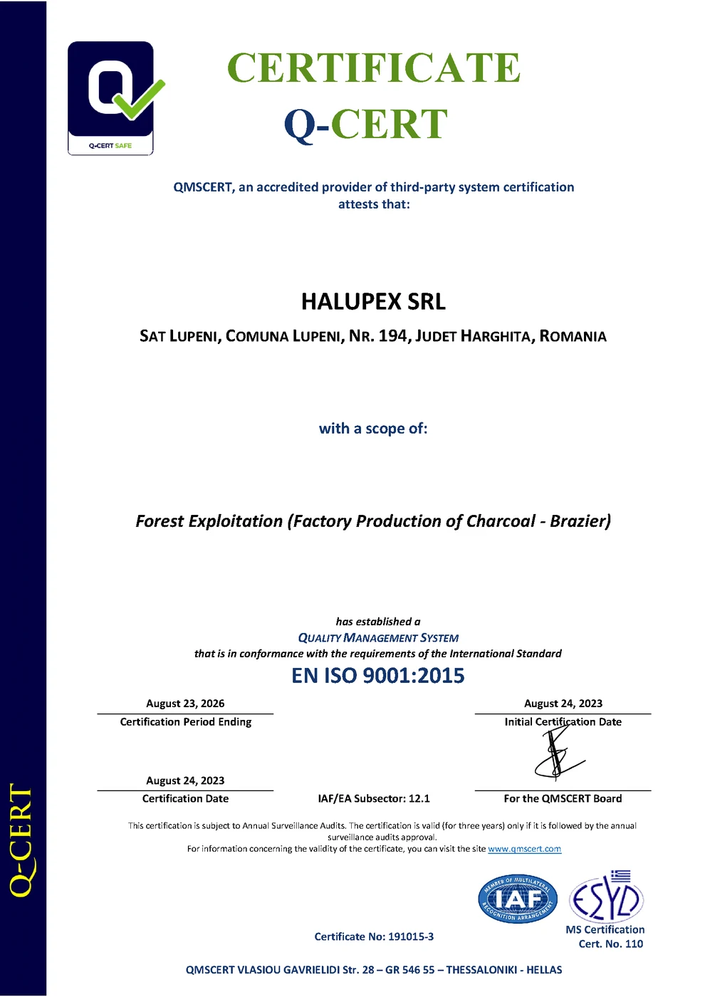 Certificat ISO 9001